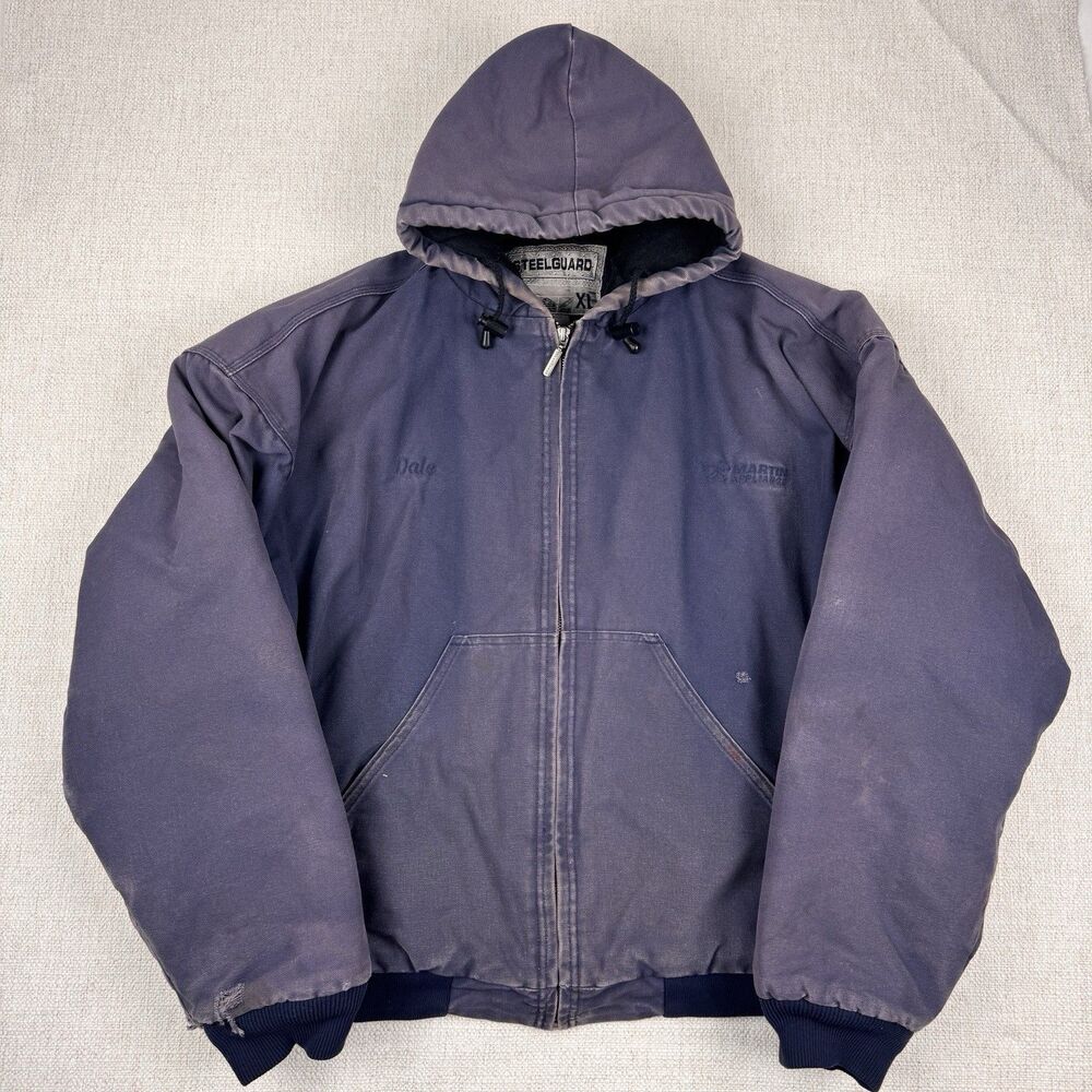 Vintage Canvas Hooded Work Wear Jacket Steelguard Mens XL Plum Purple Full Zip